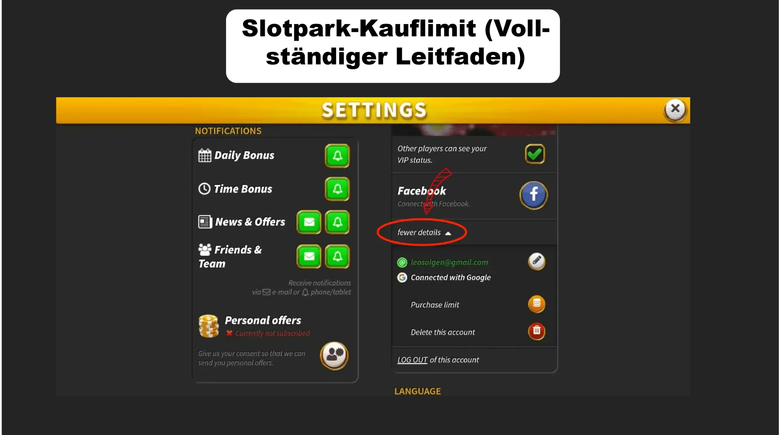 Slotpark-Kauflimit